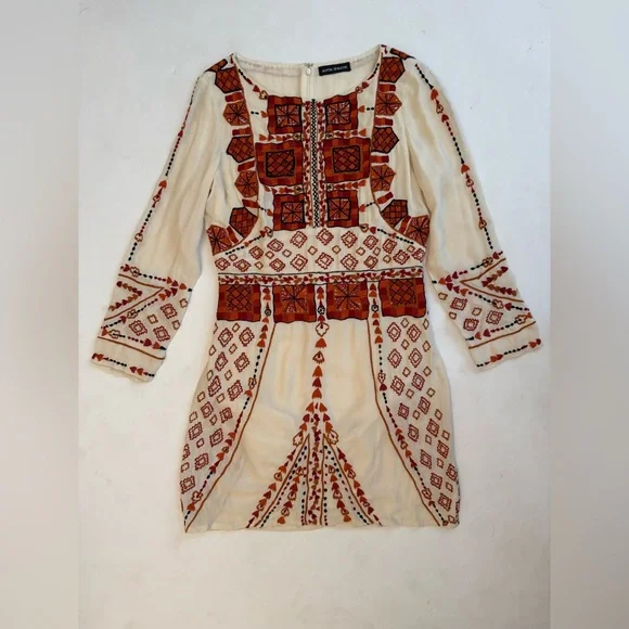 Antik Batik Cream Embroidered Mini Dress – Boho Festival Vibe - Picture 3 of 14